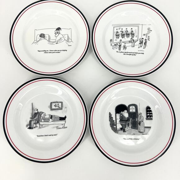 Restoration Hardware New Yorker Holiday Santa Novelty Dessert Plates Set of 4 - Picture 1 of 10